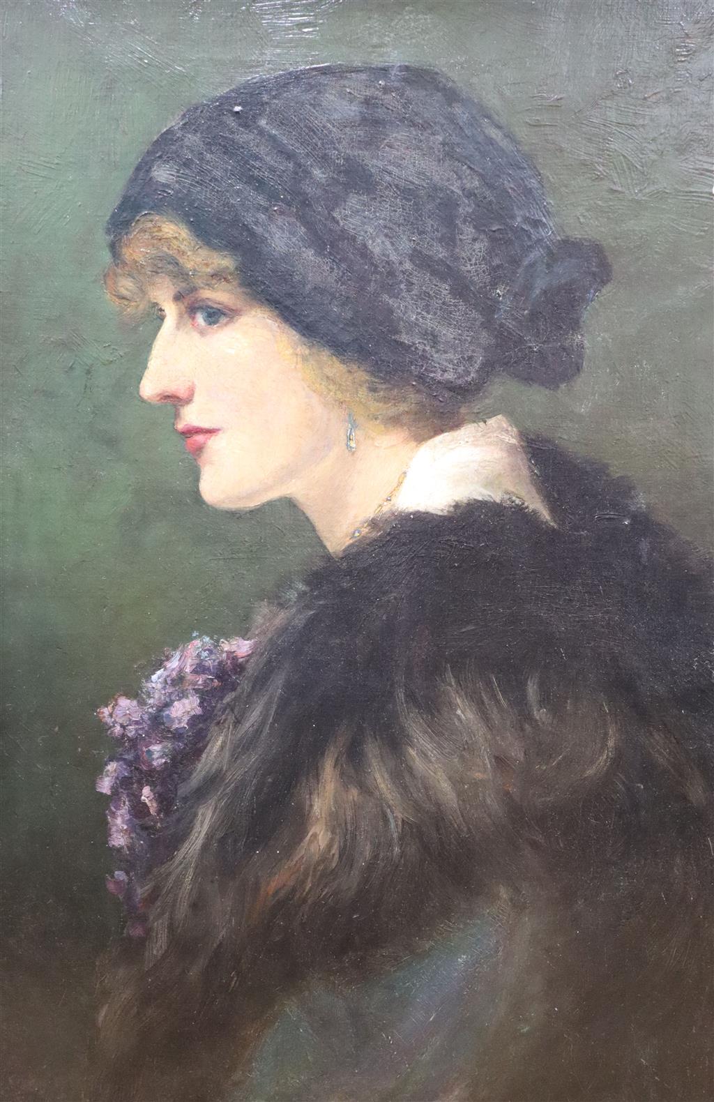 English School c.1900, oil on canvas, Portrait of a young woman, 59 x 39cm